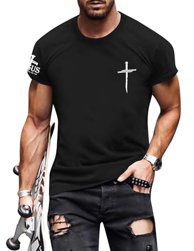 Christian Shirts for Men Oversized Jesus Shirt Faith Cross Graphic Tees God Religious Gifts Short Sleeve Tops