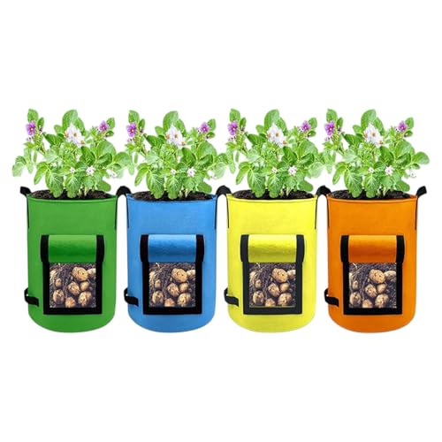 Tanxemery Potato Growing Container, Pack of 4 with Handles for Potato Growing, Portable Plant Pot for Radishes, Carrots, Onions, Garlic, Root Vegetables