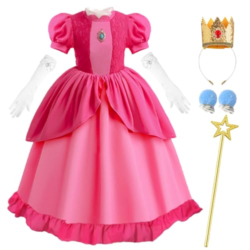 LiUiMiY Disfraz Princesa Peach Niña Vestido Rosa con Accesorios Difraces Costume para Cumpleaños Halloween Carnaval Navidad, 3-4 Años (Etiqueta 110)