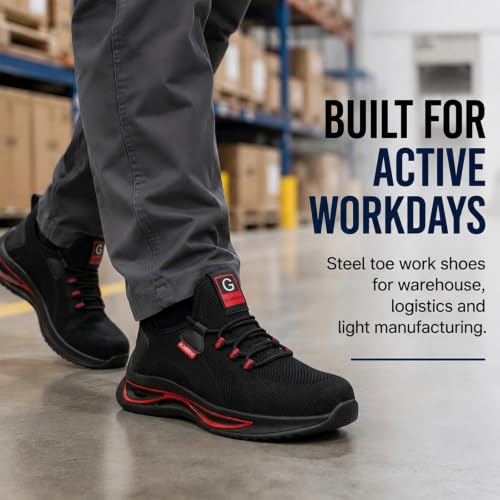 Image of GLANOUDUN Steel Toe Shoes for Men Lightweight Safety Toe Work Shoes Black