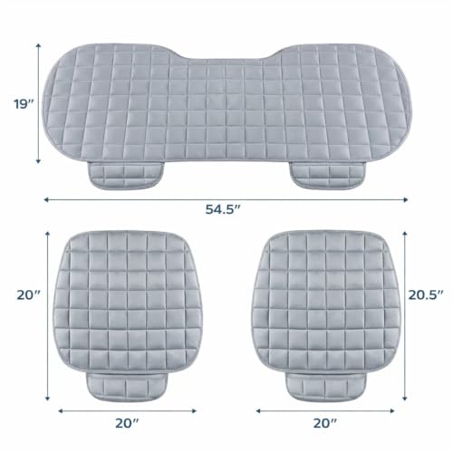 Image of Car Seat Cushion Pad Set with Straps for Front Seats and Rear Seat, Quilted Fabric Seat Protector Covers (Grey)