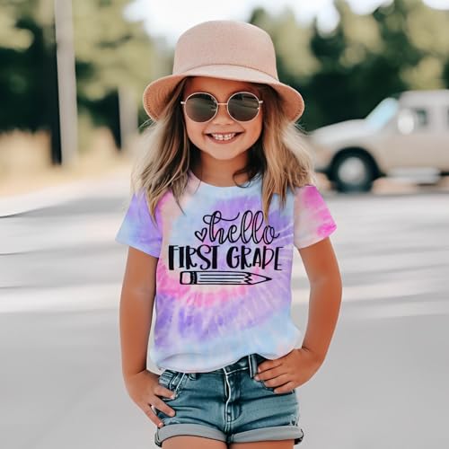 Image of KEKEMI Kid Girls First Day of School Shirt Hello Kindergarten First /Second /Third Grade Tshirt Back to School Tees Tops 4-10Y