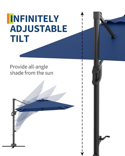 Large Cantilever Patio Umbrella, 10' X 10' Heavy Duty Aluminum Cantilever Offset Outdoor Umbrella with 360-Degree Rotation for Backyard, Deck, Pool, Navy Blue