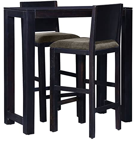 Image of Solid Sheesham Wood Bar Dining Table 2 Seater Set /Sheesham Wood Dining Set with 2 Chairs (Rosewood, Walnut Finish, 2 Chair, 1 Table)