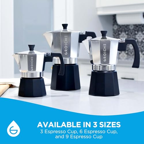 Image of GROSCHE Milano Stovetop Espresso Maker Moka Pot Cuban Coffee Maker Stovetop Coffee Maker Moka Italian Greca Brewer Percolator | 6 Espresso Cup, Tuxedo