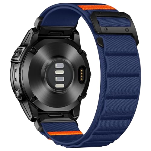 Image of Bandletic 26mm Bands Compatible with Garmin Fenix 5x Watch Band, Nylon Stretchy Rugged Loop Sport Straps with G-Hook for Fenix 8 51mm /7X 6X Pro /Plus /3 /3 HR /Tactix /Epix Pro2 51mm / /Instinct 2X, Navyblue