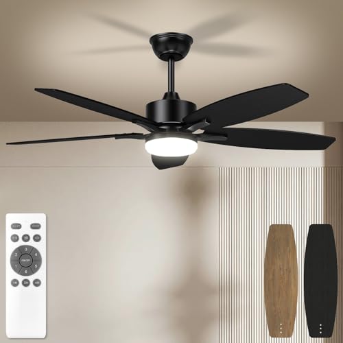 Orthland 106cm Ventilador de Techo con Luz y Mando a Distancia, 5 Aspas Reversibles Lampara Ventilador Techo Silencioso con Motor DC, 6 Velocidades Ventilador Techo LED para Dormitorio, Salon
