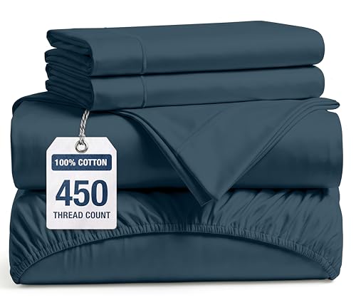 Image of LANE LINEN 100% Cotton Bed Sheets Full Size - 450 Thread Count Silky Sateen Weave - Extra Soft, Cozy & Breathable Year Round Comfort - Fits Matresses Upto 15'' Deep - Oeko TEX Certified - Estate Blue