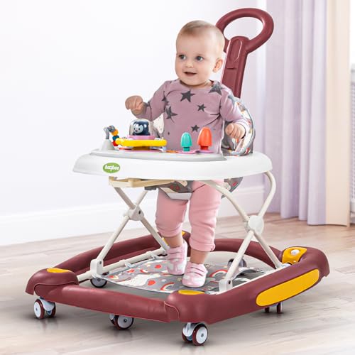 Image of Baybee 3 in 1 Awry Baby Walker for Kids with Rocker & Push Handle, 3 Adjustable Height, Mat & Musical Toy Bar | Activity Walker for Baby | Push Walker 6-18 Months Boy Girl (Red)