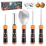 HAUSHOF Pumpkin Carving Tools with Stencils, 5PCS Halloween Pumpkin Carving Kit Professional Knives Set with Case, Halloween Gifts for Halloween Decorations