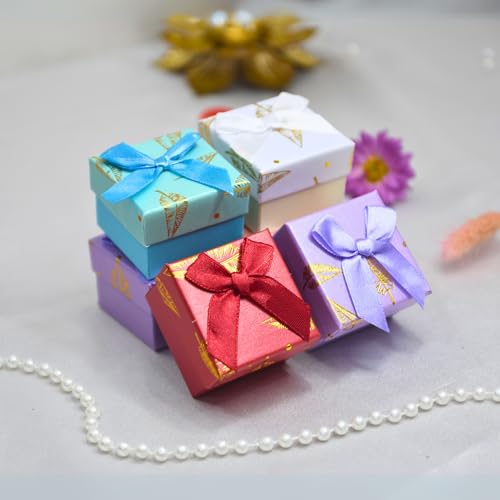 Image of Ring Box Small Gift Boxes Sturdy Cardboard Cube Box for Jewelry Pendant (2, Sky Blue & Pink)
