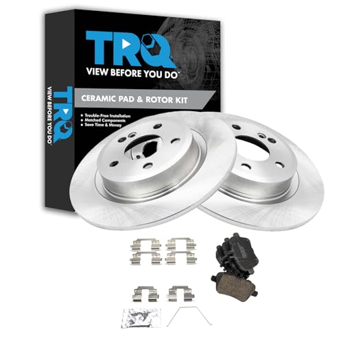 Image of TRQ Rear Brake Pad and Rotor Set Ceramic Compatible with 2014-2015 Mercedes-Benz B Electric Drive 2016-2017 B250e 2014-2019 CLA250 2015-2020 GLA250 2017-2019 Infiniti QX30
