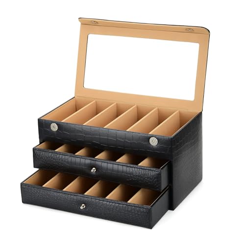Image of THE CASE PU Leather Croco Print For Men And Women Premium Sunglasses,Goggles And Eyeglasses Storage,Organizer Box Case 18 Compartments