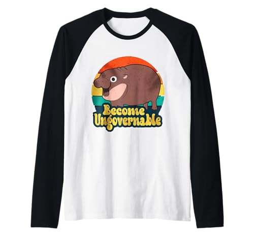 Divertido hipopótamo pigmeo 'Become Ungovernable' Retro Camiseta Manga Raglan