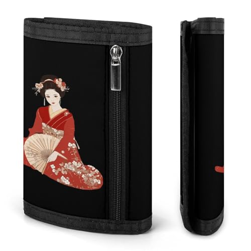 Japanese Geisha-Girl in Kimono Japan Art Trifold Wallet Coin Purse Front Pocket With Credit Card Holder Slot For Travel Work3