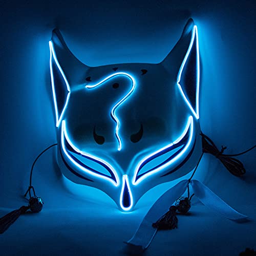 WERTSWF Masque de renard à LED clignotant, masque lumineux pour Halloween, cosplay, carnaval, fête, rave, festival, Bleu, Common-use size Cover