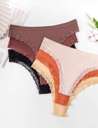 ANSUKOO 6-Pack Cotton Thongs for Women,Lace Underwear,Ladies Breathable Comfort Panties,Soft Laser Cut Undies,Gym Sport Tanga — view 6