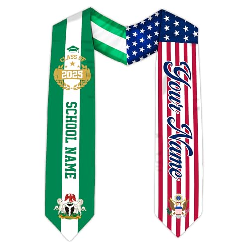 MonkeyVan Custom Nigerian Graduation Sash Nigeria Graduation Stole Personalized Nigerian American Flag Graduation Sash 2025 Style 3