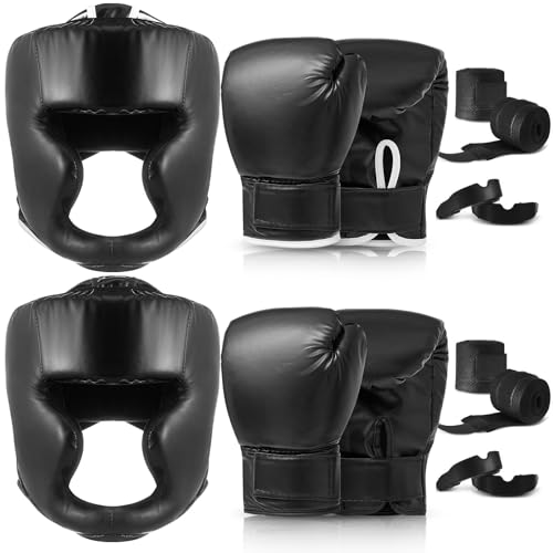 Image of Kanayu 14 Pcs Boxing Gloves and Headgear Set for Beginners Youth 16 Ounce Boxing Gloves Headgear Helmet Hand Wraps Mouth Guards Equipment for Beginners Training Equipment Gifts