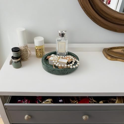 WORHE Natürlicher Marmor Tablett für Ringe und Schmuck Schale, 5,9-Zoll-Runde dekorative Tablett, Marmor Tablett für Küche, Eitelkeit, Bad, Home Décor - Grün