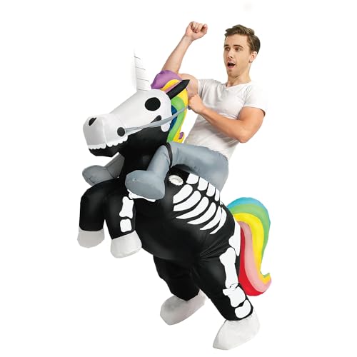 SHMIZZ Disfraz Hinchable Adulto Unicornio, Halloween Unicornio Esquelético Costumes Hinchable Disfraz Carnaval Blow Up Party Cosplay Disfraces para Adultos para Halloween,Cosplay,Fiesta(Negro)