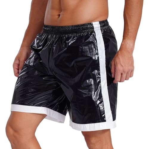 iiniim Mens Wet Look Shiny Board Shorts Swim Trunks Beachwear Drawstring Boxer Shorts Loungewear2