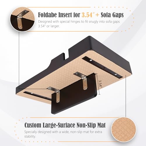 Nnewvante Couch Insert Tray, 2-in-1 Insert & Flat Sofa Organizer Bamboo with 4 Compartments,Fits Seat Gaps or Ottomans,for Snacks, Drinks, Remotes,15.35x9.84-inch,Black Walnut