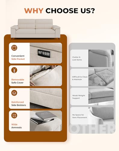 Image of Upvilla 88.97 inch Modern Couches for Living Room, Deep Seat Sofa with 8 inch Cushion, Comfy 2-Seater Chenille Loveseat Sofa with Convertible Armrest, Removable Sofa Cover, High Leg (Beige)