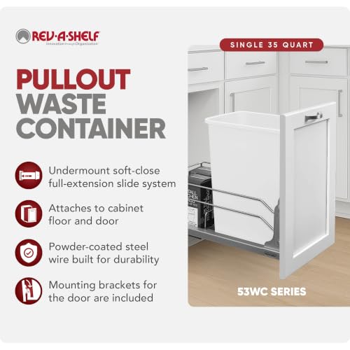 Image of Rev-A-Shelf Single Pullout Trash Can w /Soft-Close, 11.5 inch Min Opening