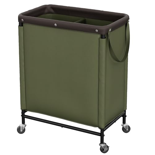 StorageWorks 2 Section Laundry Hamper, 100L Green Sorter Cart with Wheels