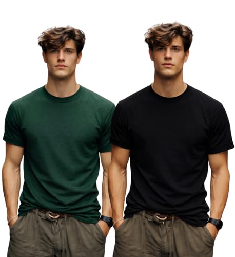 Image of INKKR Men's Solid Round Neck Half Sleeve Classic Cotton Bio-wash T-Shirt Combo | Crew Neck Cotton Tshirt for Men Combo