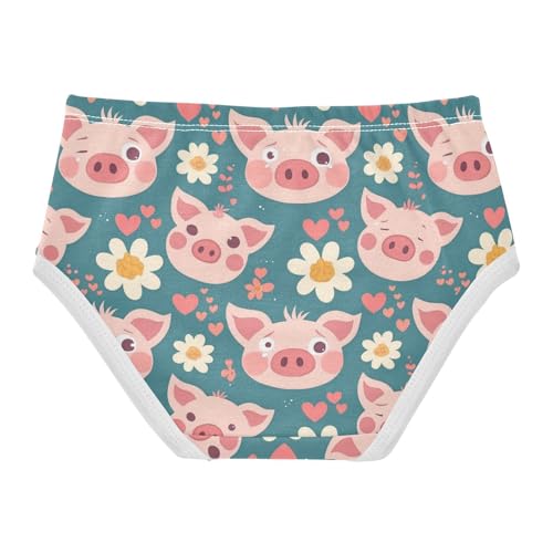 Wusikd Pink Pig Faces Girls' Underwear Cotton Flowers Hearts Girls Briefs Soft Toddler Underwear 2T2