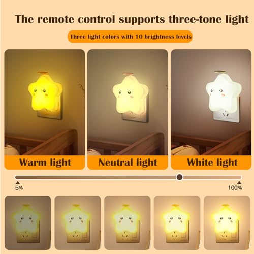 Image of Night Lights Plug Into Wall [2 Pack],LED Dimmable Remote Control with Switch,3 Color Modes,10 Brightness Levels,Timer Function Decorative Nightlight for Bedroom Children Room Gift