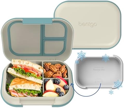 Bentgo Chill Max Leak-Proof XL Lunch Box - Included Ice Pack Keeps Food Cold; 5-Cup Capacity for Adults & Ages 8+, 3 or 4 Compartment Bento Box, BPA-Free, Dishwasher Safe (Bone & Glacier Blue)
