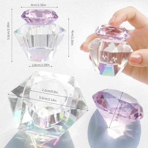 BOMOQING Nail Dappen Dish with Lid, Colorful Diamond Crystal Glass Nail Cup, Clear Glass Crystal Acetone Bowl Container Glassware with diamond Shape Lid, Nail Art Manicure Care Tools (Purple) - Thumbnail 4