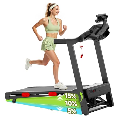 Image of 3.7HP Brushless Treadmill for Home with 15% Auto Incline, Bluetooth App, 105 Programs, Folding Running Machine with LED Display, 350 LBS Capacity for Walking Jogging Running