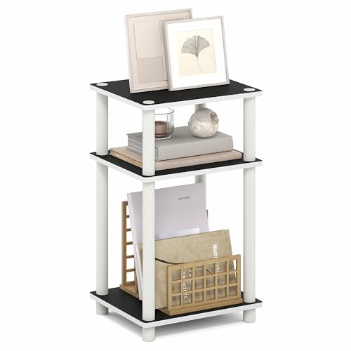 Image of Furinno Turn-N-Tube Side Table, 3-Tier End Table with Open Shelf, Toolless Assembly Night Stand, Bedside Table, for Living Room, Bedroom, White Espresso