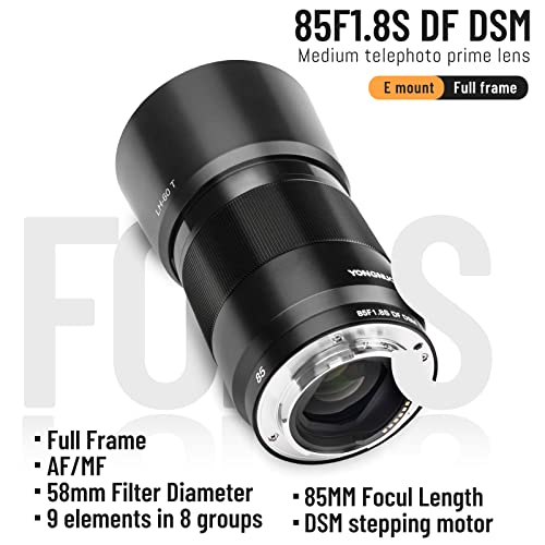 Image of YONGNUO 85mm F1.8S DF DSM, Medium Telephoto Prime Lens for Sony E Mount, Full Frame Portrait Lens Black