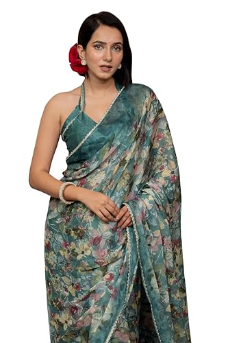 Image of MIRCHI FASHION Women Saree Chiffon Floral Printed | Breathable Festive Occasion Sari for Social Visits with Matching Blouse Piece