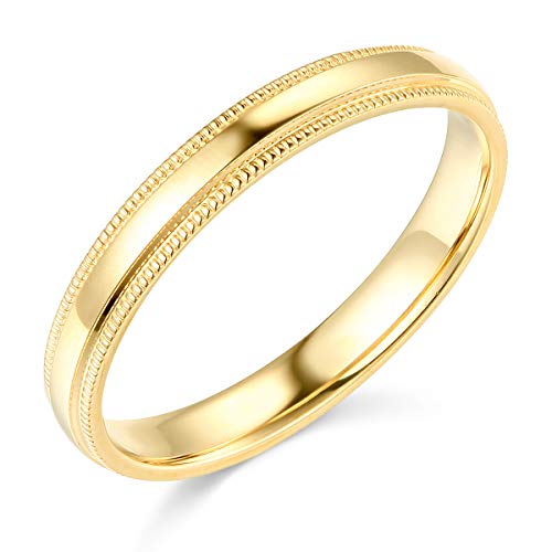 14k Yellow OR White Gold 3mm Plain Milgrain Wedding Band