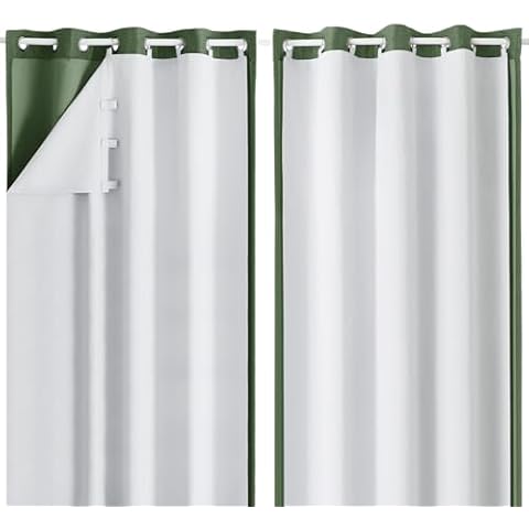 Aiyufeng 2 Panels 100% Blackout Curtain Liners, 100% Blackout Liner for 63 Inch Curtains, Each 50" Wx58 L, 2 Liners Per Set with 18 Pieces Rings, Greyish White Curtains Liner for Small Window Cover