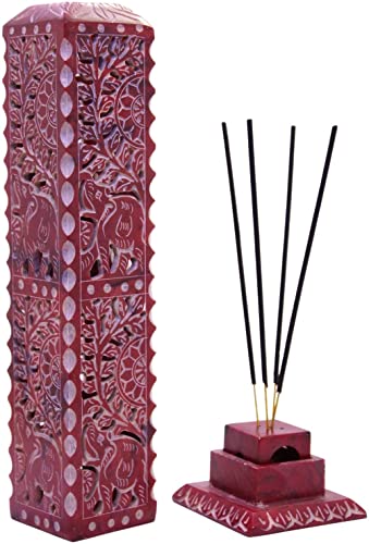 KC KULLICRAFT Handgefertigter Marmor-Speckstein-Räucherstäbchenbrenner | Kerzenständer | Teelichtbrenner - Blume und Elefant Schnitzerei dekorative Heim- und Küchendekoration (7,6 x 7,6 x 27,9 cm) Cover