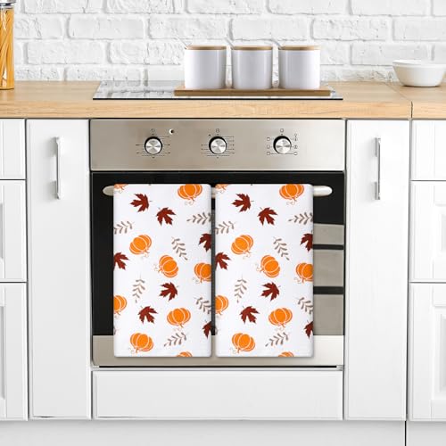 Jarthenaamcs J3663 2Pcs Fall Hand Towels Cute Pumpkin Maple Leaves Cotton Bathroom Towel Autumn Dish Towel thumb #6