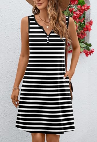 Image of Ladlop Summer Dresses for Women 2026 Beach Loose Casual A Line Dress Sleeveless V-Neck Sundress with Pockets