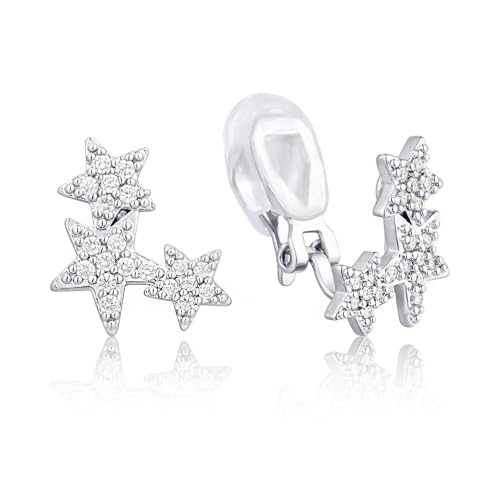 SELOVO Star Trendy Clip on Stud Earrings Zircon Silver Tone