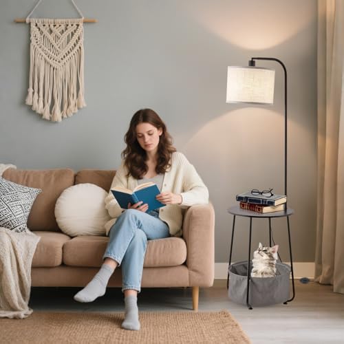 YJSQOEOE Floor Lamp with Cat Bed, Adjustable Lampshade, 3 Color Temperatures, Foot Switch Control, Tall Standing Lamp with Pet House, Modern Lighting for Living Room Bedroom Decor, Black — view 4