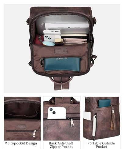Image of FADEON Leather Backpack Purse for Women Designer Travel Backpack Purses PU Fashion Ladies Shoulder Bag with Tassel
