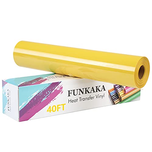 FUNKAKA Yellow HTV Heat Transfer Vinyl Rolls, 12" x 40ft Glossy Yellow Iron on Vinyl for T-Shirt, Adhesive Yellow HTV Vinyl for All Cutter Machines Easy to Cut & Weed for Heat Vinyl Design by FUNKAKA - Used condition - US$13.19