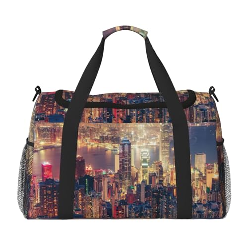 Sac de sport élégant noir au design imprimé Hong Kong exclusif et épuré