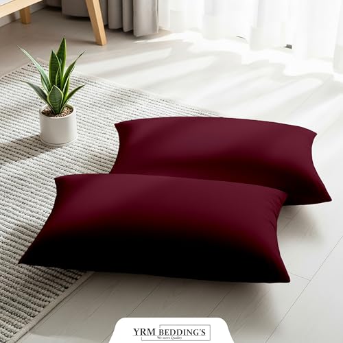 Image of YRM Bedding's - Egyptian Cotton 600TC Pillow Cover | Premium Pillowcases | Luxury Bedding-Export Collection | High Thread Count Durable & Breathable Covers - Wine | [20''x32''] Inches